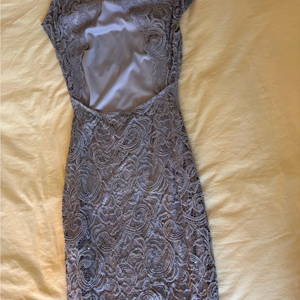 Windsor Backless Lace Dress in Gray